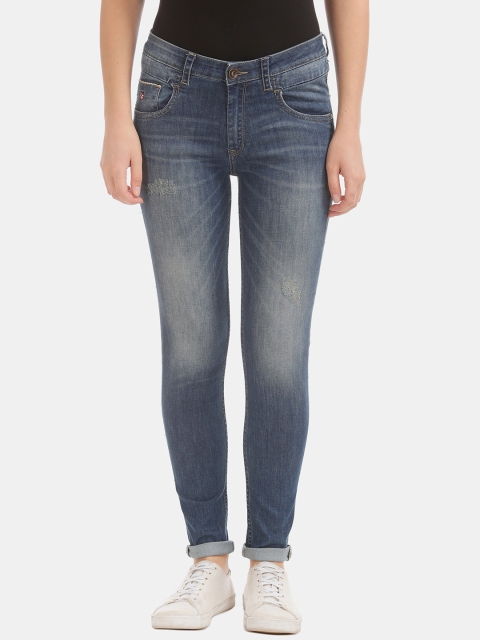 

U.S. Polo Assn. Women Navy Blue Skinny Fit Mid-Rise Mildly Distressed Jeans