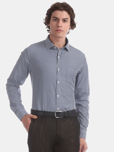 

Excalibur Men Navy Blue & White Regular Fit Checked Formal Shirt
