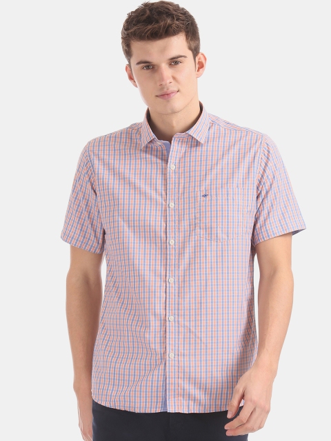 

Excalibur Men Orange & Blue Regular Fit Checked Casual Shirt