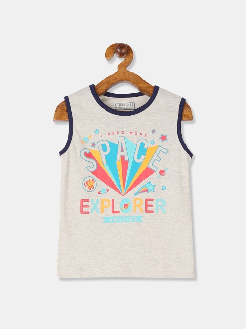 

Cherokee Boys Grey Melange And Blue Printed Round Neck T-shirt