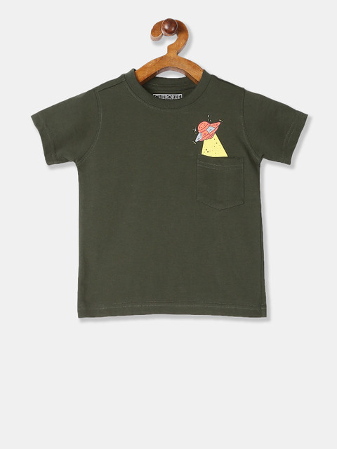 

Cherokee Boys Olive Green Printed Round Neck T-shirt