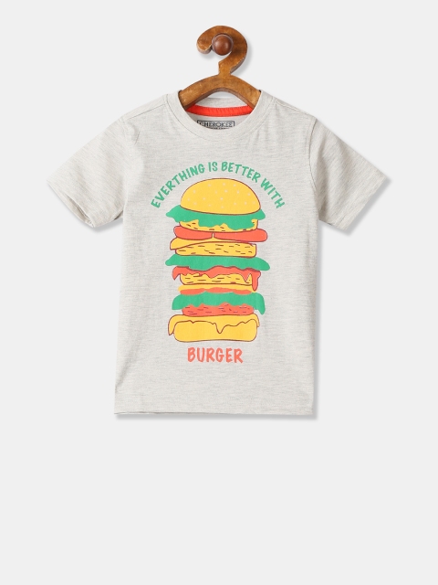 

Cherokee Boys Grey Melange Printed Round Neck T-shirt