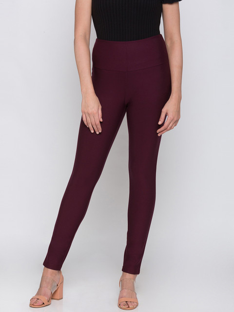 

Globus Women Burgundy Solid Skinny-Fit Treggings