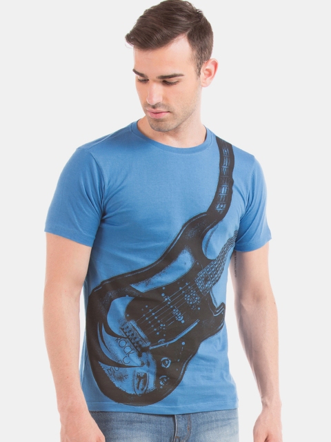 

Colt Men Blue Printed Round Neck Pure Cotton T-shirt