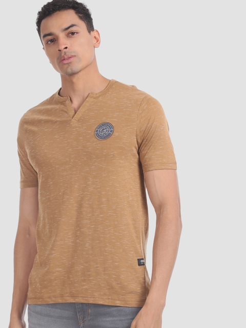 

Colt Men Brown Solid Henley Neck Pure Cotton T-shirt
