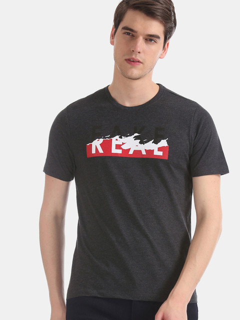

Colt Men Charcoal Grey Printed Round Neck T-shirt