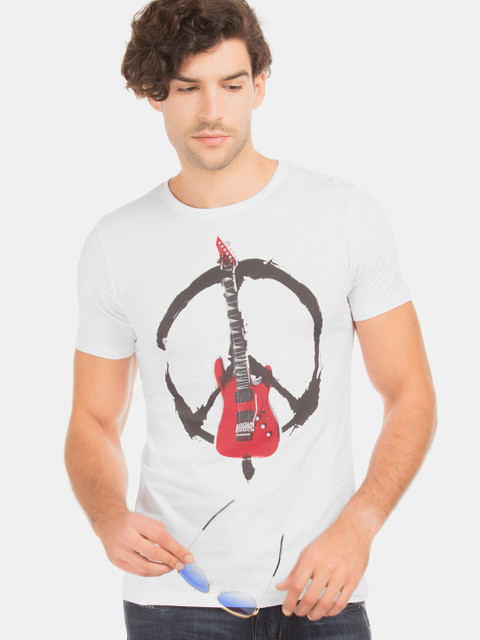 

Colt Men White & Grey Printed Round Neck T-shirt