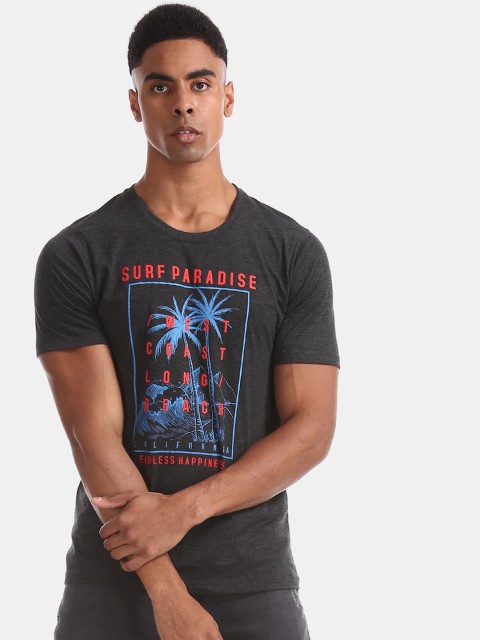 

Colt Men Grey & Blue Printed Round Neck T-shirt