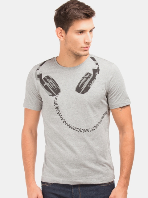 

Colt Men Grey Melange Printed Round Neck T-shirt