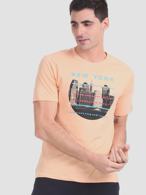 

Colt Men Orange Printed Round Neck Pure Cotton T-shirt