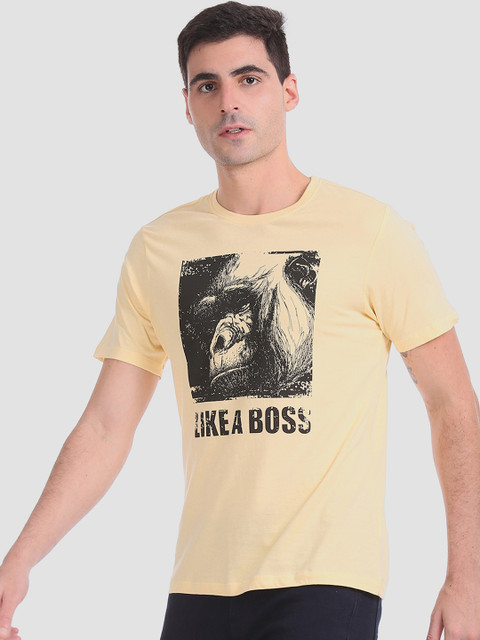 

Colt Men Yellow & Black Printed Round Neck T-shirt