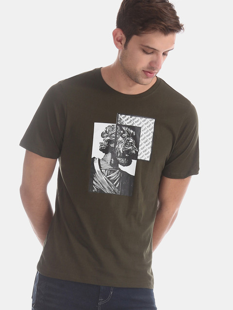 

Colt Men Olive Green Printed Round Neck T-shirt