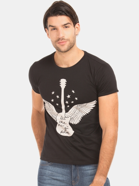 

Colt Men Black White Printed Round Neck Pure Cotton T-shirt