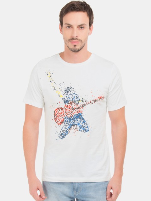 

Colt Men White & Blue Splatter Printed Round Neck T-shirt