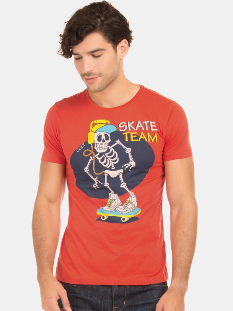 

Colt Men Red Blue Printed Round Neck Pure Cotton T-shirt