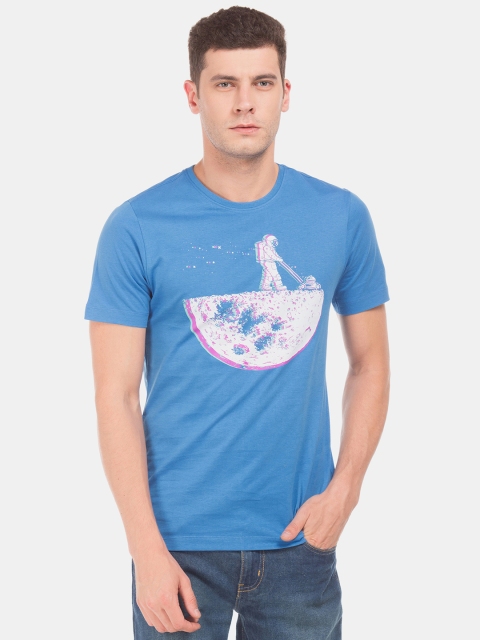 

Colt Men Blue White Printed Round Neck Pure Cotton T-shirt