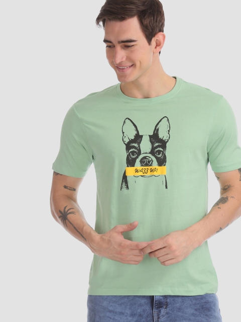 

Colt Men Green & Black Printed Round Neck T-shirt