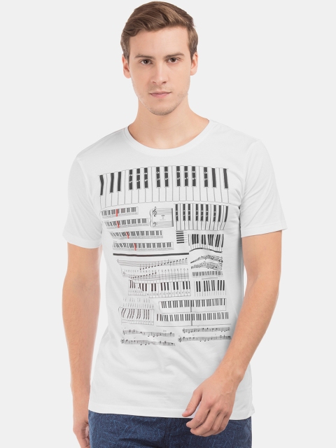 

Colt Men White & Black Piano Printed Round Neck T-shirt