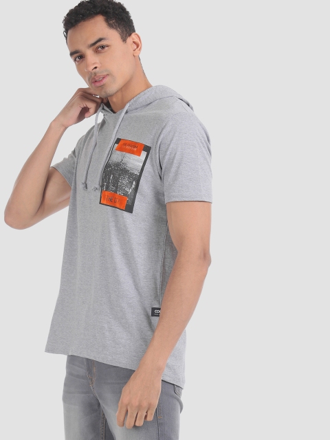 

Colt Men Grey Melange Placement Printed Hood T-shirt