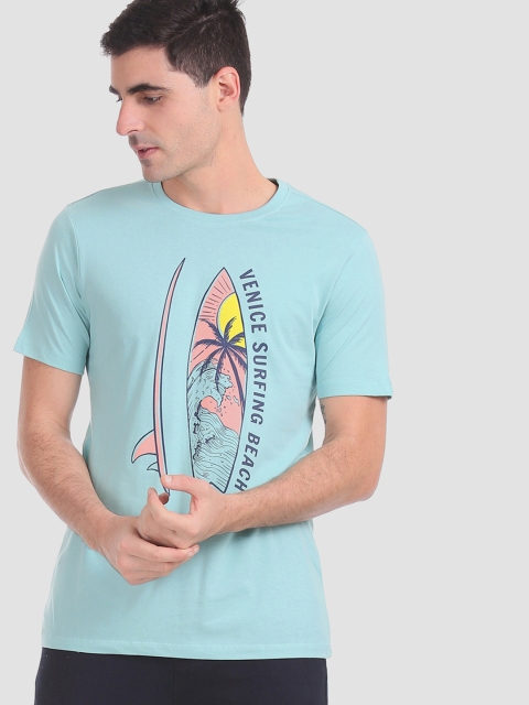 

Colt Men Blue Printed Round Neck Pure Cotton T-shirt