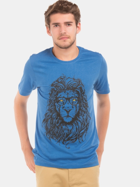 

Colt Men Blue & Black Lion Printed Round Neck T-shirt