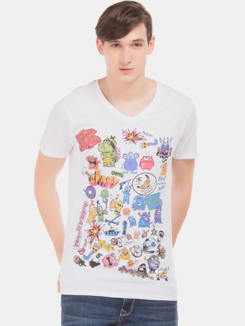 

Colt Men White & Blue Printed V-Neck T-shirt