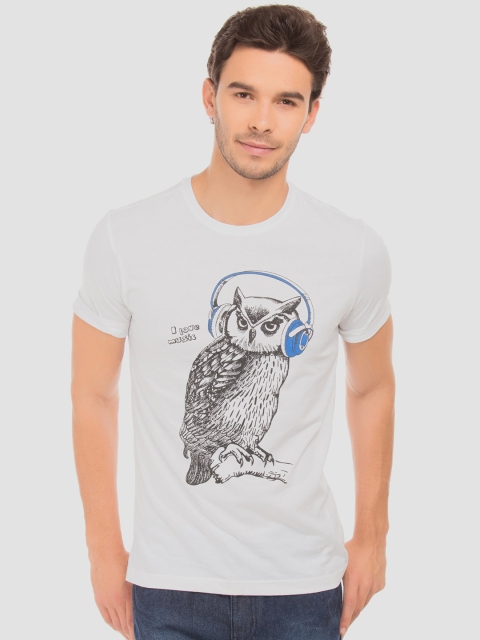 

Colt Men White & Black Owl Printed Round Neck T-shirt