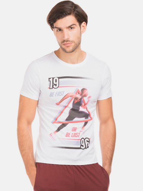 Men White Black Printed Round Neck Pure Cotton T-shirt
