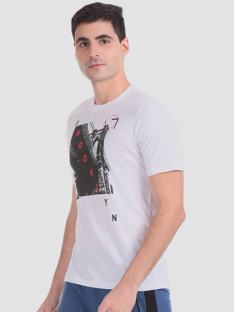 

Colt Men White Grey Printed Round Neck Pure Cotton T-shirt