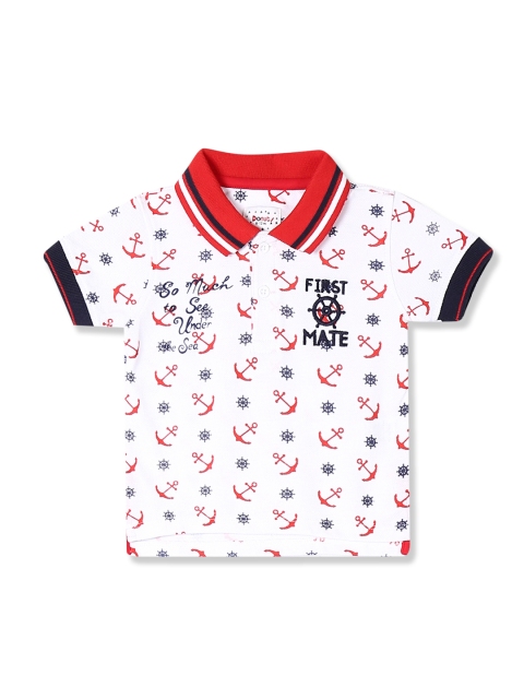 

Donuts Boys White & Red Printed Polo Collar T-shirt