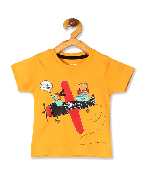 

Donuts Boys Mustard Yellow Printed Round Neck T-shirt