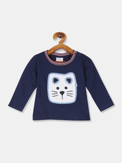 

Donuts Boys Navy Blue & White Applique Self Design Round Neck T-shirt