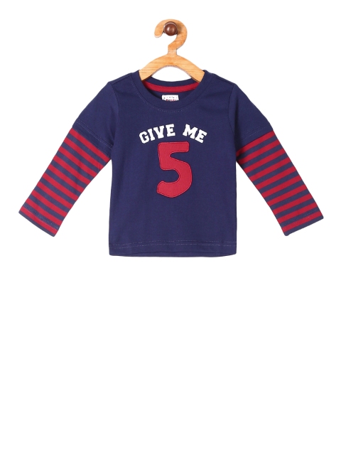

Donuts Infant Navy Blue Red Printed Round Neck Pure Cotton T-shirt