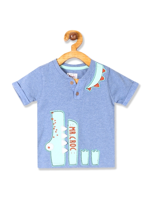 

Donuts Boys Blue Applique Self Design Henley Neck T-shirt