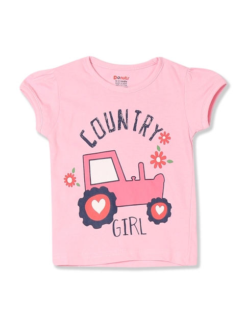 

Donuts Girls Pink Printed Round Neck T-shirt