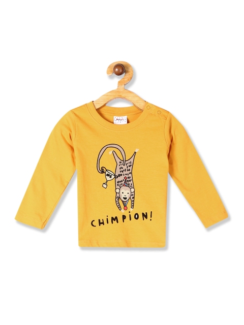 

Donuts Boys Yellow & Black Cat Printed Round Neck T-shirt