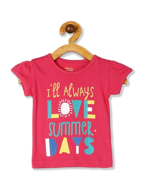 

Donuts Girls Pink & Blue Printed Round Neck T-shirt