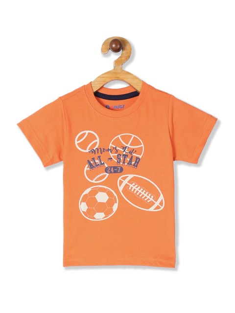 

Donuts Boys Orange & White Printed Round Neck T-shirt