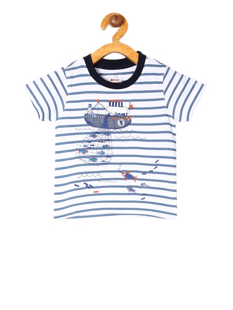 

Donuts Infant Boys White & Blue Striped Round Neck T-shirt