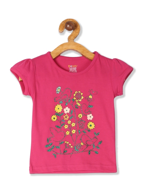 

Donuts Girls Pink Printed Round Neck T-shirt