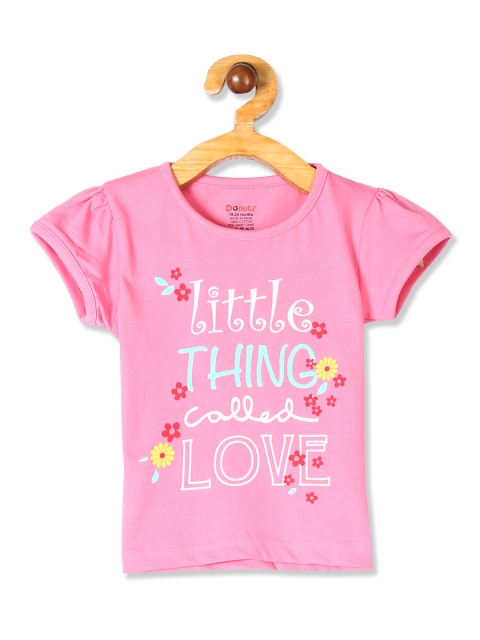 

Donuts Girls Pink & White Printed Round Neck T-shirt
