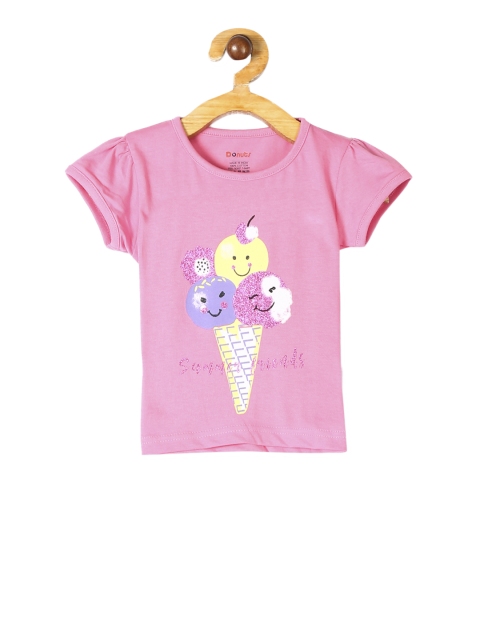 

Donuts Infant Pink & Yellow Printed Round Neck Sheen T-shirt