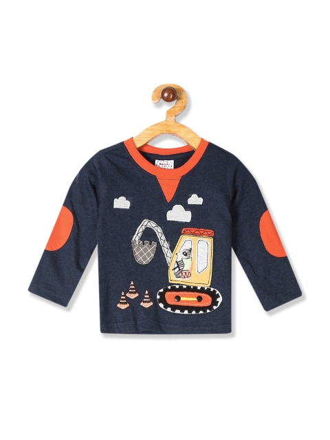 

Donuts Boys Navy Blue Applique Self Design Round Neck T-shirt