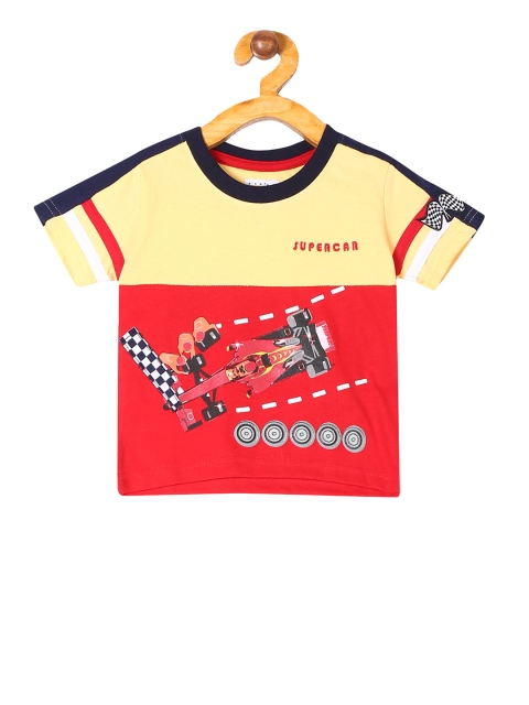 

Donuts Infant Red & Yellow Printed Round Neck Panelled T-shirt