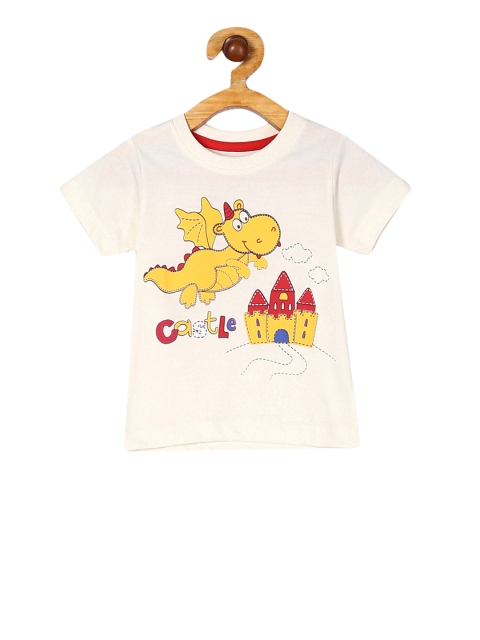 

Donuts Infant Off-White & Yellow Dinosaur Printed Round Neck T-shirt