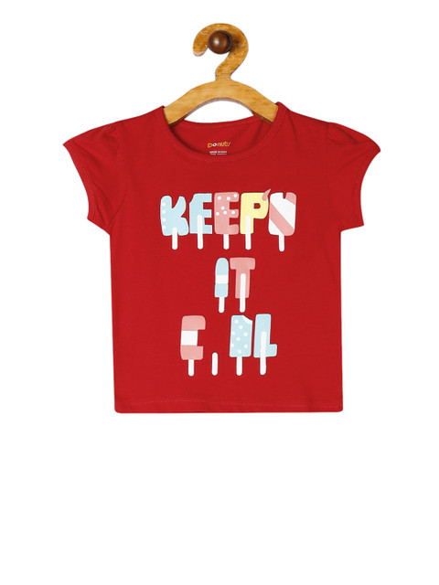 

Donuts Girls Red Printed Round Neck T-shirt