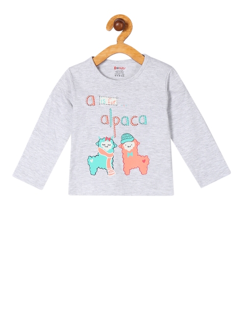 

Donuts Girls Grey Melange Printed Round Neck T-shirt