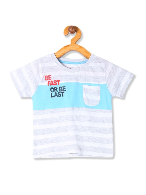 

Donuts Boys Grey Melange & White Striped Round Neck T-shirt