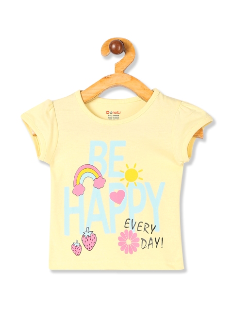 

Donuts Girls Yellow & Blue Printed Round Neck T-shirt
