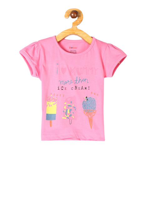 

Donuts Girls Pink Printed Round Neck T-shirt